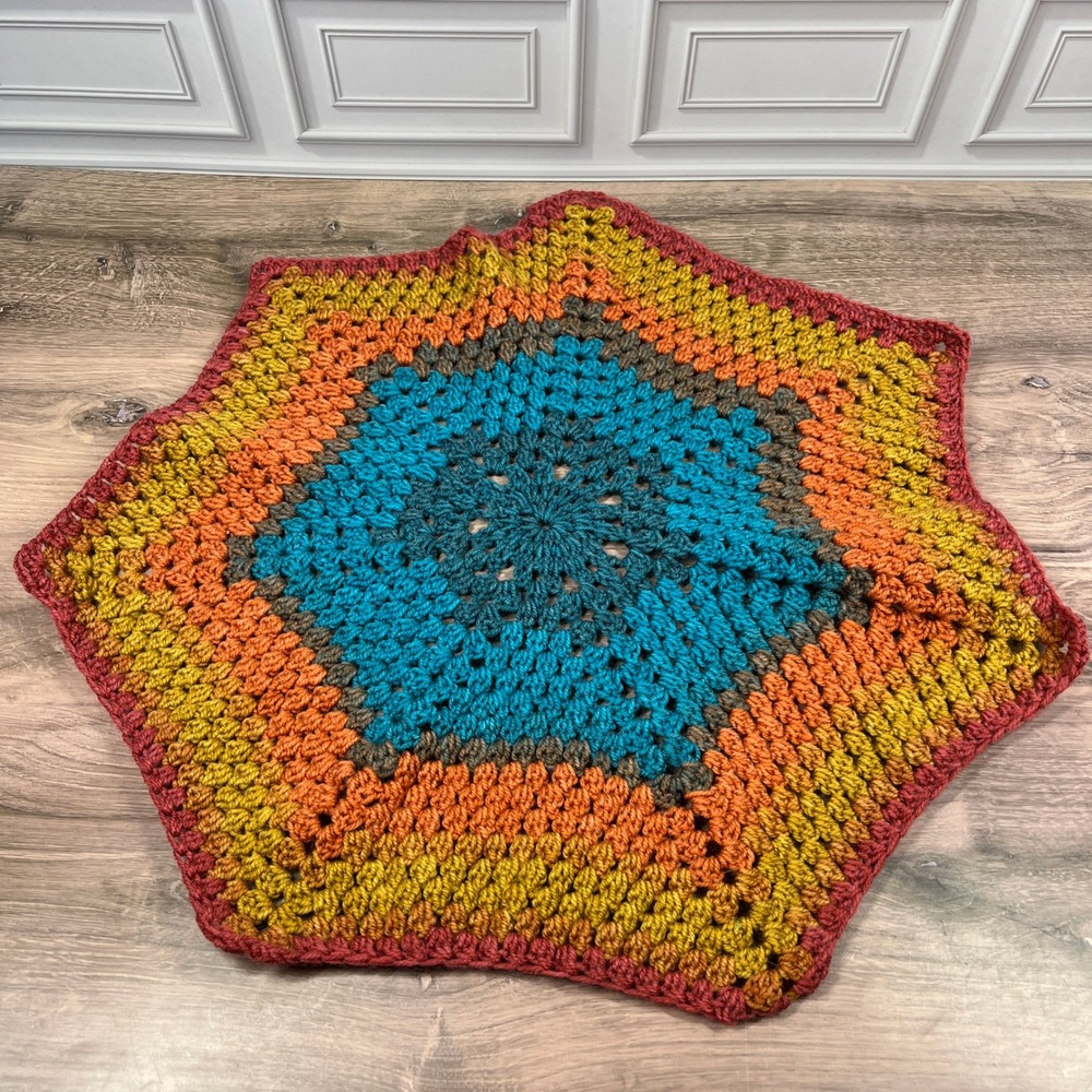 Handmade Crochet Star Table Top Cover 19" Table Overlay Blue Brown Pink